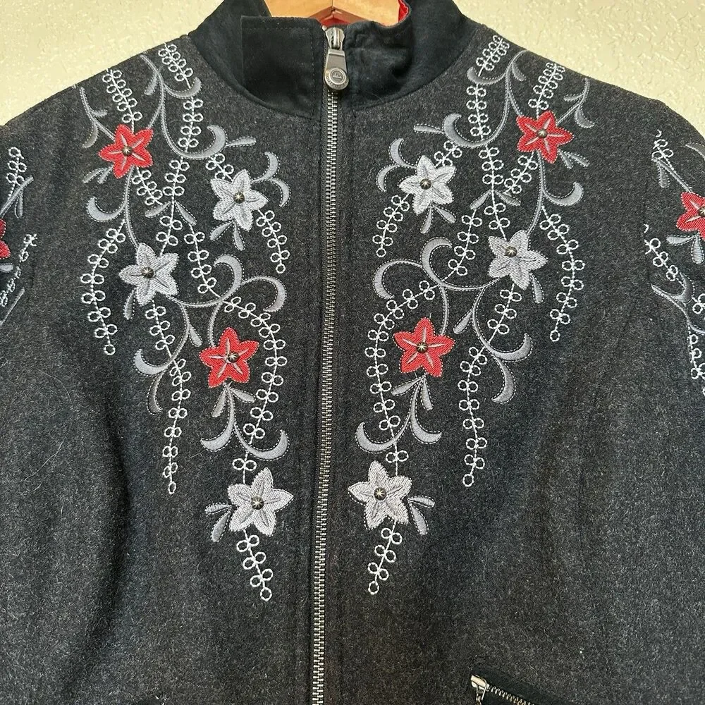 Powder River outfitters jacket Wool Western Embroidered Floral‎ Pattern Large